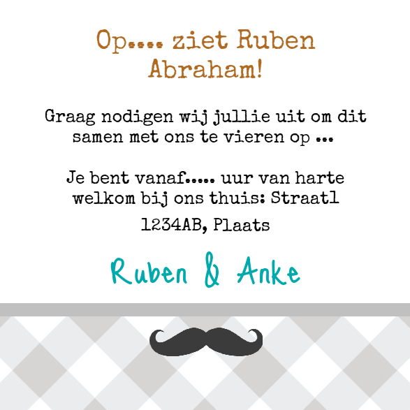 Uitnodigingskaart "Snorretjes & Ruitjes" Uitnodigingskaart "Snorretjes & Ruitjes"