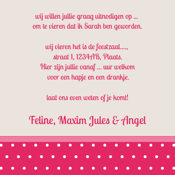 Uitnodigingskaart "Sarah & Roze cirkel" Uitnodigingskaart "Sarah & Roze cirkel"