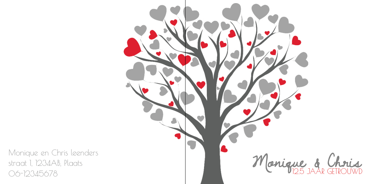 Gevouwen jubileumkaart "Hartjes boom" Gevouwen jubileumkaart "Hartjes boom"