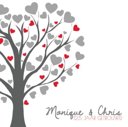 Gevouwen jubileumkaart "Hartjes boom" Gevouwen jubileumkaart "Hartjes boom"