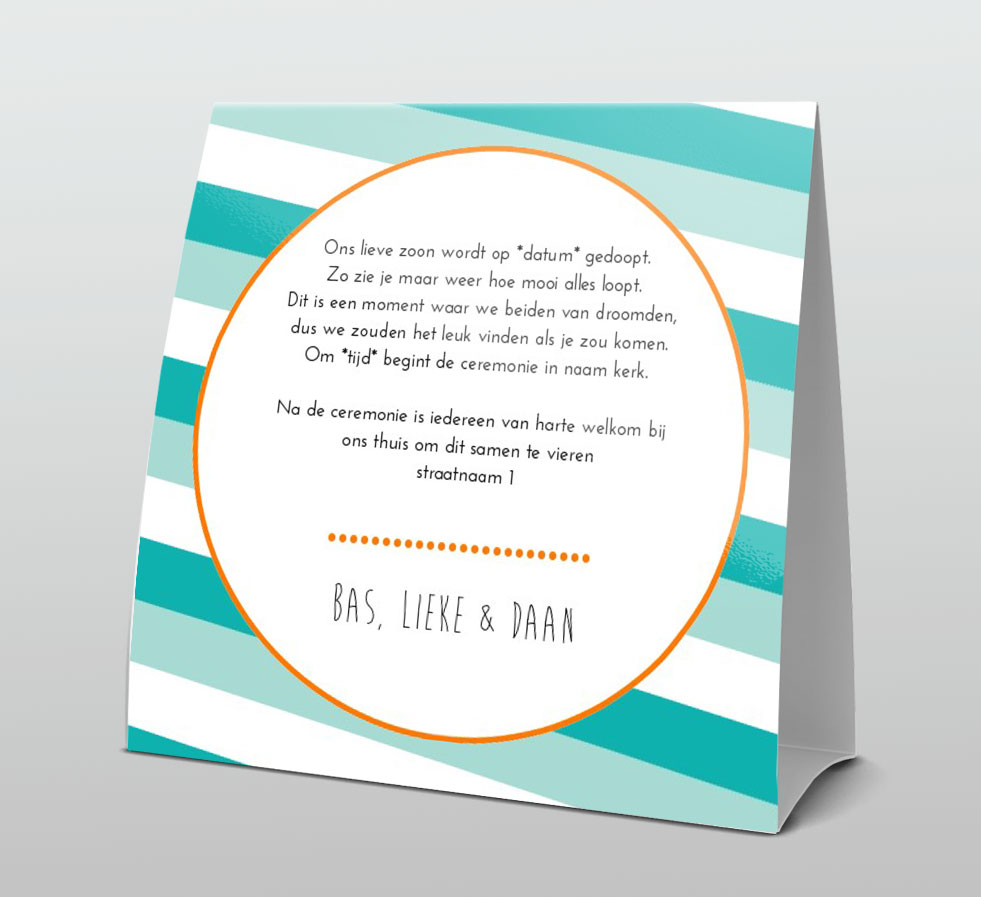 Tentkaart "Doopkaart blauw gestreept" Tentkaart "Doopkaart blauw gestreept"