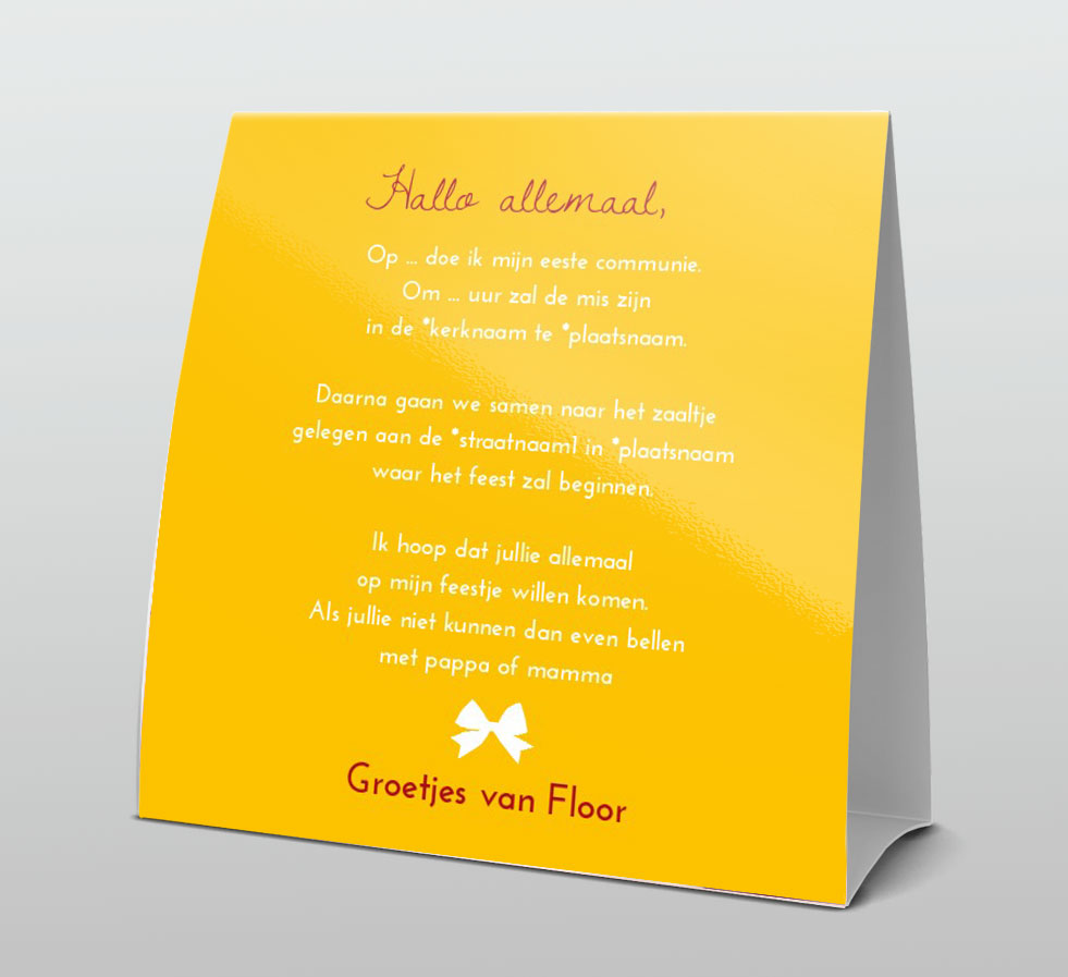 Tentkaart "Communie geel geruit" Tentkaart "Communie geel geruit"