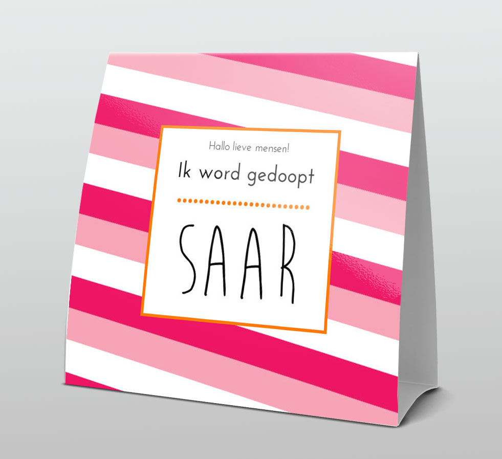 Tentkaart "Doopkaart roze gestreept" Tentkaart "Doopkaart roze gestreept"