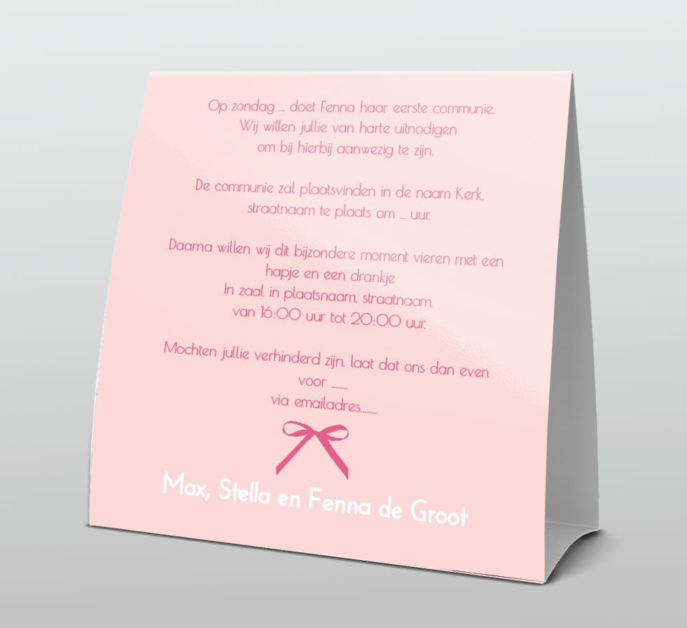 Tentkaart "Roze strikje" Tentkaart "Roze strikje"
