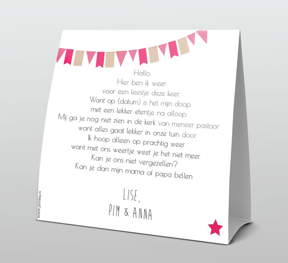 Tentkaart "Doopfeest wolkje roze" Tentkaart "Doopfeest wolkje roze"