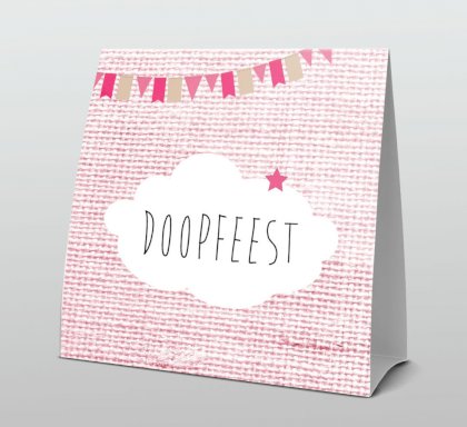 Tentkaart "Doopfeest wolkje roze" Tentkaart "Doopfeest wolkje roze"