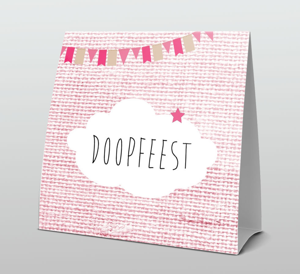 Tentkaart "Doopfeest wolkje roze" Tentkaart "Doopfeest wolkje roze"