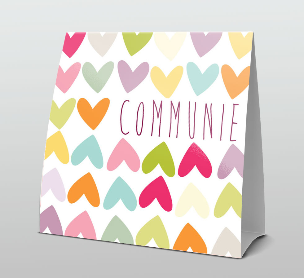 Tentkaart "Communie gekleurde hartjes" Tentkaart "Communie gekleurde hartjes"