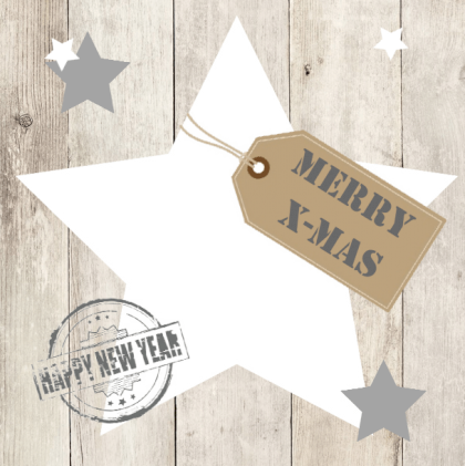 Kerstkaart "Ster met label"