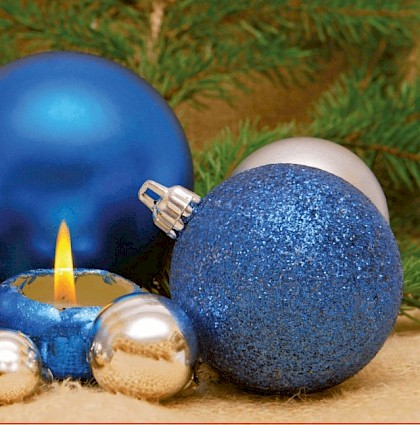 Gevouwen kerstkaart "Blauwe kerstballen" Gevouwen kerstkaart "Blauwe kerstballen"