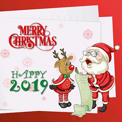 Gevouwen kerstkaart "Kerstman & Rendier"