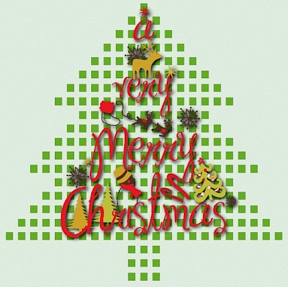 Gevouwen kerstkaart "Pixel kerstboom"