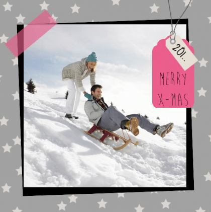 Kerstkaart "Foto & Roze label"