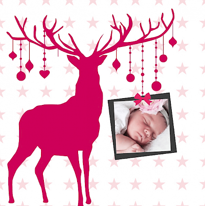 Kerstkaart "Foto & Roze rendier"