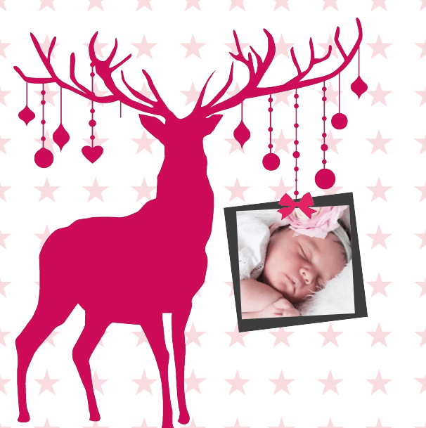 Kerstkaart "Foto & Roze rendier" Kerstkaart "Foto & Roze rendier"