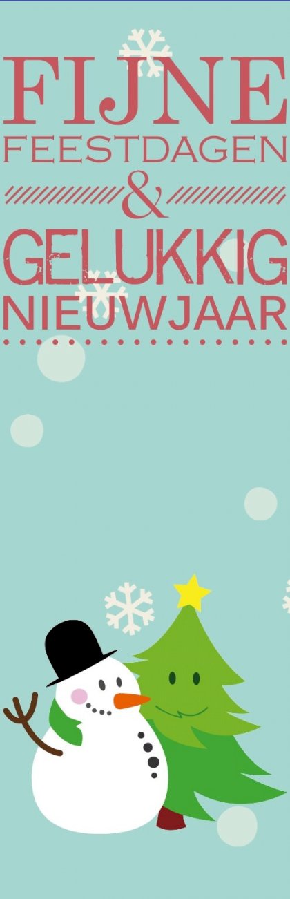 Banner "Fijne Feestdagen" met sneeuwpop