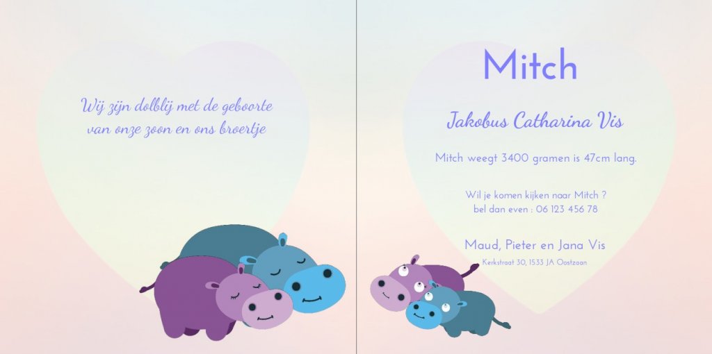 Gevouwen kaart "Nijlpaard" Gevouwen kaart "Nijlpaard"