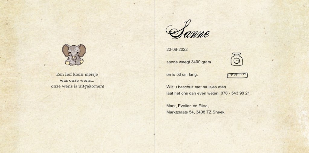 Gevouwen kaart "Olifant met hartjes" Gevouwen kaart "Olifant met hartjes"