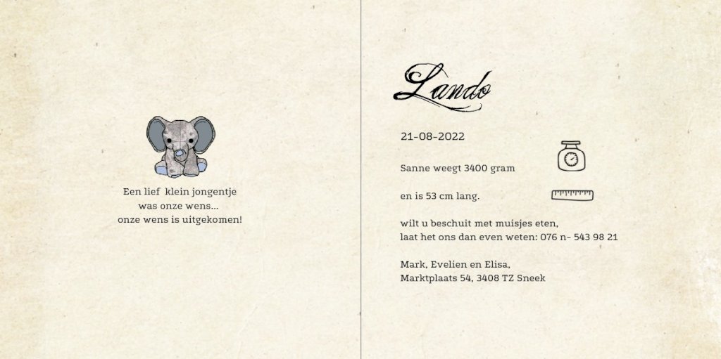 Gevouwen kaart "Olifantje hartjes" Gevouwen kaart "Olifantje hartjes"