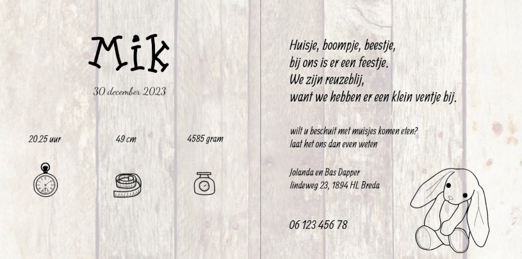 Gevouwen kaart "Konijn blauw strikje" Gevouwen kaart "Konijn blauw strikje"