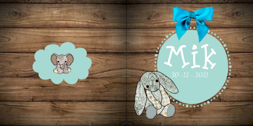 Gevouwen kaart "Konijn blauw strikje" Gevouwen kaart "Konijn blauw strikje"