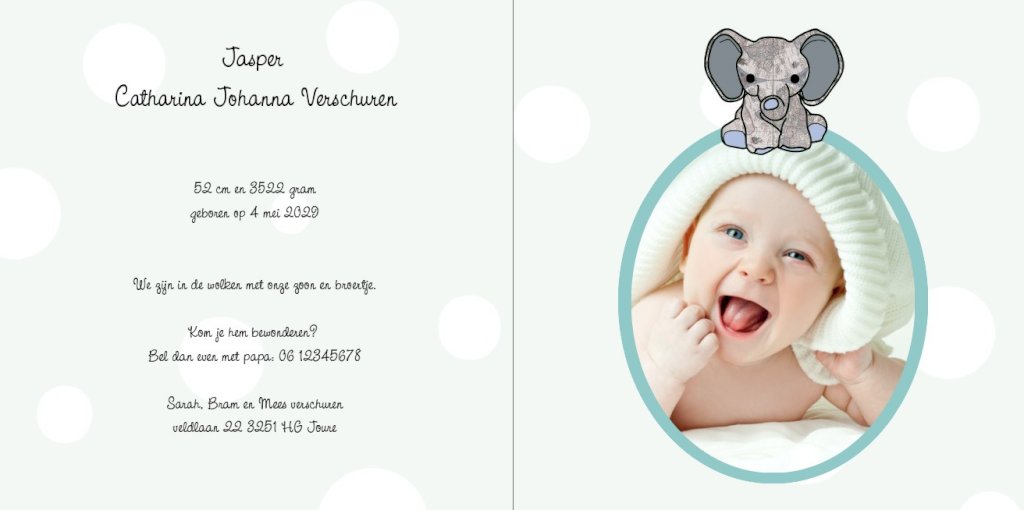 Gevouwen kaart "Blauwe kinderwagen met olifantje" Gevouwen kaart "Blauwe kinderwagen met olifantje"