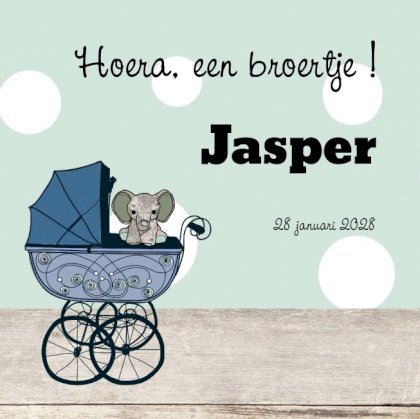 Gevouwen kaart "Blauwe kinderwagen met olifantje"