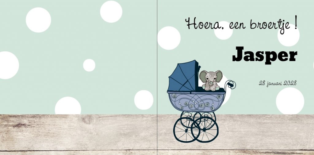 Gevouwen kaart "Blauwe kinderwagen met olifantje" Gevouwen kaart "Blauwe kinderwagen met olifantje"