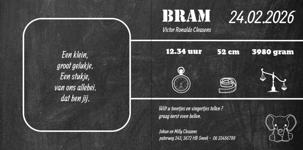 Gevouwen kaart "Konijntje krijtbord" Gevouwen kaart "Konijntje krijtbord"