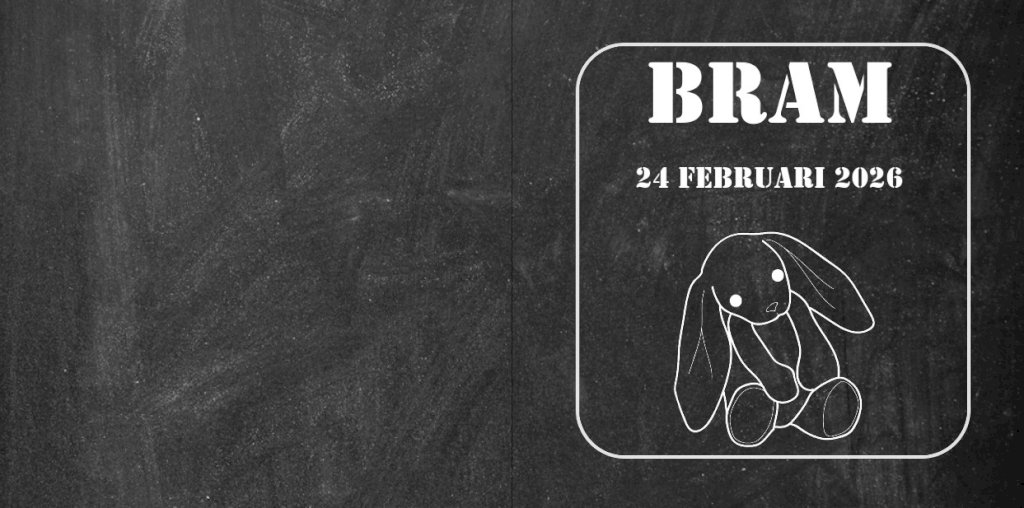 Gevouwen kaart "Konijntje krijtbord" Gevouwen kaart "Konijntje krijtbord"