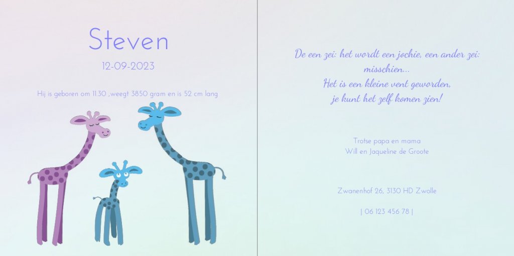 Gevouwen kaart "Giraffe paars" Gevouwen kaart "Giraffe paars"