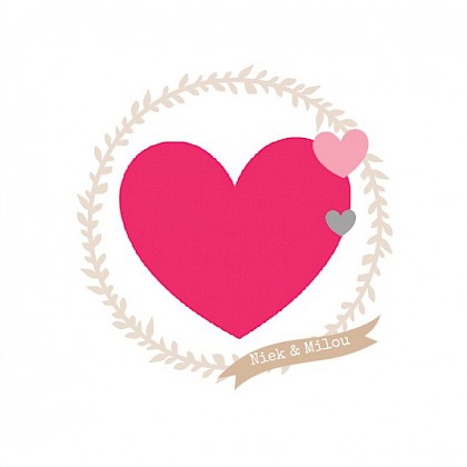 Gevouwen trouwkaart "Roze hartjes" Gevouwen trouwkaart "Roze hartjes"