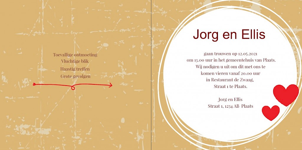 Tentkaart "Oud bruin met hartjes" Tentkaart "Oud bruin met hartjes"