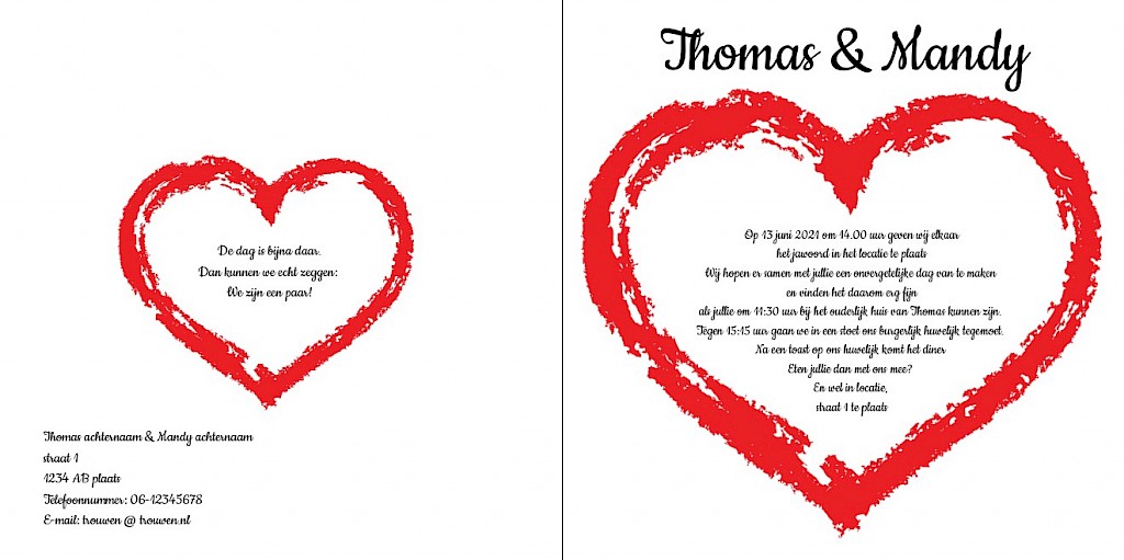 Gevouwen trouwkaart "Rood hart" Gevouwen trouwkaart "Rood hart"