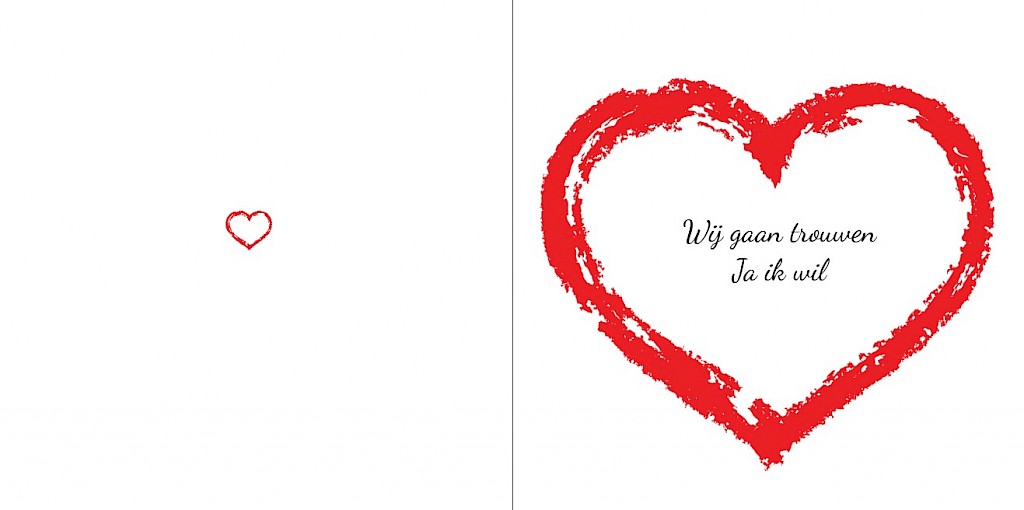 Gevouwen trouwkaart "Rood hart" Gevouwen trouwkaart "Rood hart"